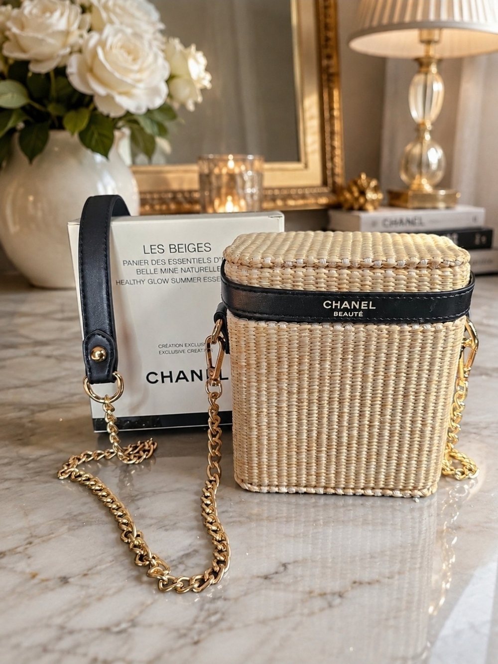 Chanel Les Beiges Woven Straw Crossbody Bag in Natural